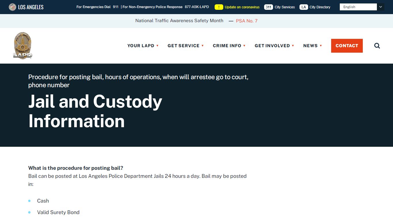 Jail and Custody Information - LAPD Online