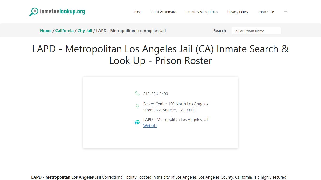 LAPD - Metropolitan Los Angeles Jail (CA) Inmate Search & Look Up ...